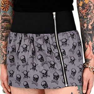 Sourpuss Black and Gray Skull Mini Skirt